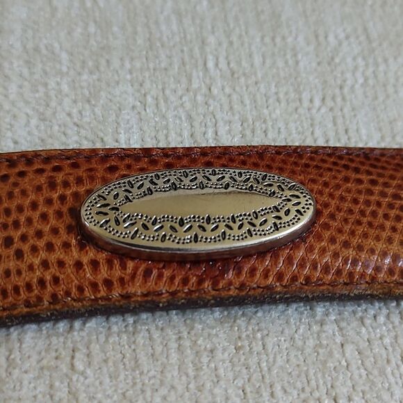 FootJoy Brown Embossed Leather Medallion Studded Men's Belt Silver Buckle & Tip - Picture 11 of 13